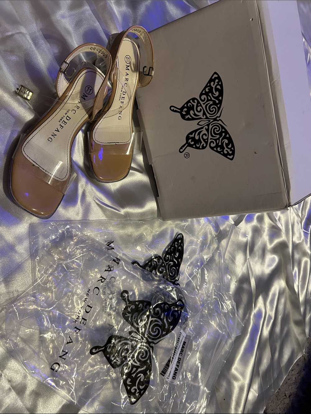 Marc Defang Clear Strap Nude Block Heel Sandals for Kids